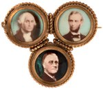 WASHINGTON, LINCOLN & ROOSEVELT REAL PHOTO PIN-BACK BROOCH.