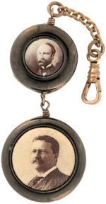 ROOSEVELT & FAIRBANKS POLISHED COAL AND CELLO BUTTON WATCH FOB CHARM.