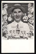 1910 PHILADELPHIA ATHLETICS LARGE REAL PHOTO CHAMPIONS BUTTON W/AMERICAN FLAG & 5 BASEBALL HOF'ERS.