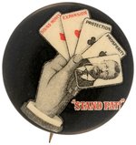 ROOSEVELT RARE 1" VARIETY OF HAND OF CARDS "STAND PAT!" BUTTON.