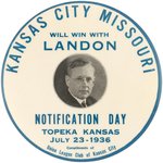 LANDON "UNION LEAGUE CLUB OF KANSAS CITY" RARE LARGE NOTIFICATION BUTTON.