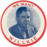 "WE WANT WILLKIE" BOW TIE VARIETY BLUE-TONE PORTRAIT BUTTON.