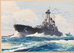 USS NORTH CAROLINA PAINTING ORIGINAL ART BY FREDERICK J. HOERTZ.