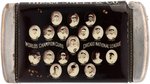 1908 "WORLD'S CHAMPION CUBS/CHICAGO NATIONAL LEAGUE" REAL PHOTO CELLULOID MATCH SAFE W/FOUR HOF'ERS.