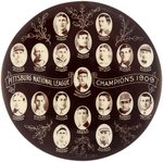 1909 "PITTSBURGH NATIONAL LEAGUE CHAMPIONS" REAL PHOTO POCKET MIRROR W/HOF'ERS: WAGNER/CLARKE/WILLIS