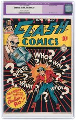 "FLASH COMICS" #30 JUNE 1942 CGC RESTORED APPARENT 9.0 SLIGHT (P) VF/NM.