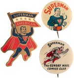 SUPERMAN EARLY AND CLASSIC BUTTONS & BADGE TRIO.