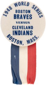 1948 BOSTON BRAVES "1948 WORLD SERIES/BOSTON, MASS." BUTTON W/RIBBON.