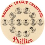 1950 PHILADELPHIA PHILLIES "NATIONAL LEAGUE CHAMPIONS" W/HOF'ERS: ROBERTS AND ASHBURN LARGE BUTTON