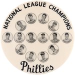 1950 PHILA. PHILLIES "NATIONAL LEAGUE CHAMPIONS" W/HOF'ERS: ROBERTS/ASHBURN LARGE BUTTON (VARIANT).