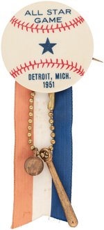 1951 MLB "ALL-STAR GAME/DETRIOT, MICH." LARGE BUTTON W/RIBBON/BAT/BALL.