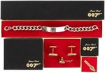 "JAMES BOND 007" BOXED CUFFLINK & TIE TACK SET, TIE CLIP & ID BRACELET BY MARVIN GLASS.