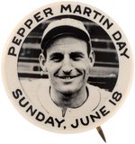 1939 "PEPPER MARTIN DAY" REAL PHOTO BUTTON.