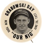 1927 "JOHNNY GRABOWSKI DAY/OUR NIG" LARGE BUTTON.