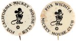 EARLY & RARE "FOX - MICKEY MOUSE CLUB" MEMBER'S BUTTON PAIR (IMPRINT VARIETIES).