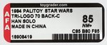 PALITOY "STAR WARS: RETURN OF THE JEDI - HAN SOLO" TRI-LOGO 70 BACK-C AFA 85 NM+.