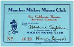 FOX THEATRES MICKEY MOUSE CLUB BUTTON & MEMBERSHIP CARD PAIR.