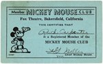 FOX THEATRES MICKEY MOUSE CLUB BUTTON & MEMBERSHIP CARD PAIR.