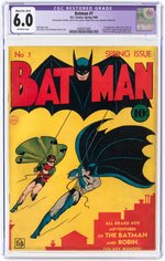 "BATMAN" #1 SPRING 1940 CGC RESTORED 6.0 MOD./EXT. (B-4) FINE (FIRST JOKER & CATWOMAN).