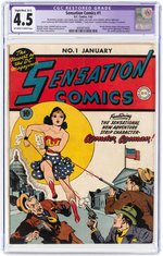 "SENSATION COMICS" #1 JANUARY 1942 CGC RESTORED 4.5 SLIGHT/MOD (B-2) VG+ (FIRST WONDER WOMAN COVER).