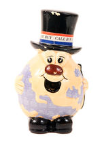 "BEST WESTERN GLAZED CERAMIC FIGURAL GLOBE BANK.