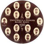 1910 UNIVERSITY OF ILLINOIS BASE BALL CLUB REAL PHOTO POCKET MIRROR.