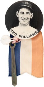 C. 1940 TED WILLIAMS (HOF) PM10 STADIUM BUTTON W/RIBBON/BALL/BAT.