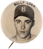 C. 1950s BILLY LOES PM10 REAL PHOTO STADIUM BUTTON.