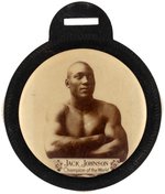 "JACK JOHNSON/CHAMPION OF THE WORLD" REAL PHOTO CELLULOID & FIBERBOARD W/BASEBALL SCORER REVERSE.