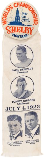 DEMPSEY VS GIBBONS "WORLD'S CHAMPIONSHIP" BUTTON W/ RIBBON.