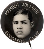 "MEMBER JOE LOUIS BOOSTERS CLUB" DETROIT ISSUED REAL PHOTO BUTTON C. 1936.