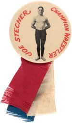 "JOE STECHER CHAMPION WRESTER" FULL FIGURE PHOTOGRAPHIC BUTTON C. 1916.