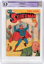 "SUPERMAN" #4 SPRING 1940 CGC RESTORED APPARENT 5.0 MODERATE (B-3) VG/FINE.