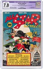 "ALL STAR COMICS" #4 MARCH-APRIL 1941 CGC RESTORED 7.0 SLIGHT (B-1) FINE/VF.