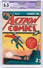 "ACTION COMICS" #21 FEBRUARY 1940 CGC RESTORED 6.5 SLIGHT (C-1) FINE+.