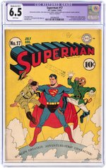"SUPERMAN" #17 JULY-AUGUST 1942 CGC RESTORED 6.5 MODERATE (B-3) FINE+.
