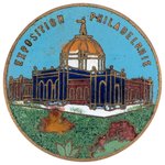 "EXPOSITION PHILADELPHIE" 1876 CENTENNIAL ENAMEL ON BRASS LAPEL STUD SHOWING ART GALLERY.