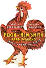 "RED ROOSTER" DIE-CUT CELLO ON MOVEABLE STICKPIN BOOSTS PEKIN ILL. FARM WAGON.