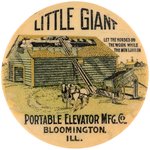 "LITTLE GIANT/PORTABLE ELEVATOR MFG. CO. BLOOMINGTON, ILL." RARE BUTTON.