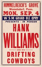 HANK WILLIAMS AND HIS DRIFTING COWBOYS 1950 GRAND OLE OPRY BOXING STYLE CONCERT POSTER.