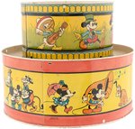 MICKEY MOUSE & FRIENDS OHIO ART TIN DRUM PAIR.