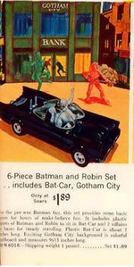 IDEAL BATMAN & ROBIN CARDBOARD GOTHAM CITY BACKGROUND FROM SEARS EXCLUSIVE SET.