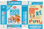 POST "SUGAR SPARKLED RICE KRINKLES" FILE COPY CEREAL BOX FLAT WITH "ACTION TOY" OFFER.