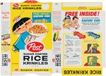 POST "SUGAR SPARKLED RICE KRINKLES" FILE COPY CEREAL BOX FLAT WITH "RACING CAR" OFFER.