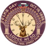 "ELKS DAY OCT. 19, 1899/KALAMAZOO FREE STREET FAIR" OUTSTANDING TWO-SIDED CELLULOID FOB.