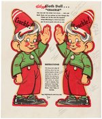 "KELLOGG'S RICE KRISPIES - CRACKLE" PREMIUM CLOTH DOLL PROTOTYPE ORIGINAL ART & DOLL SHEET.