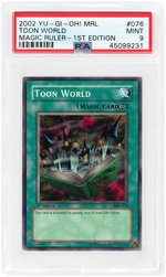 2002 YU-GI-OH! MAGIC RULER 1ST EDITION TOON WORLD #076 PSA MINT 9 W/UNOPENED BOOSTER PACK.