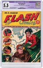 "FLASH COMICS" #3 MARCH 1940 CGC RESTORED 5.5 SLIGHT (C-1) FINE-.