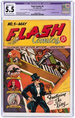 "FLASH COMICS" #5 MAY 1940 CGC RESTORED 5.5 SLIGHT/MOD. (B-2) FINE-.