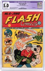 "FLASH COMICS" #6 JUNE 1940 CGC RESTORED 5.0 SLIGHT (C-1) VG/FINE.